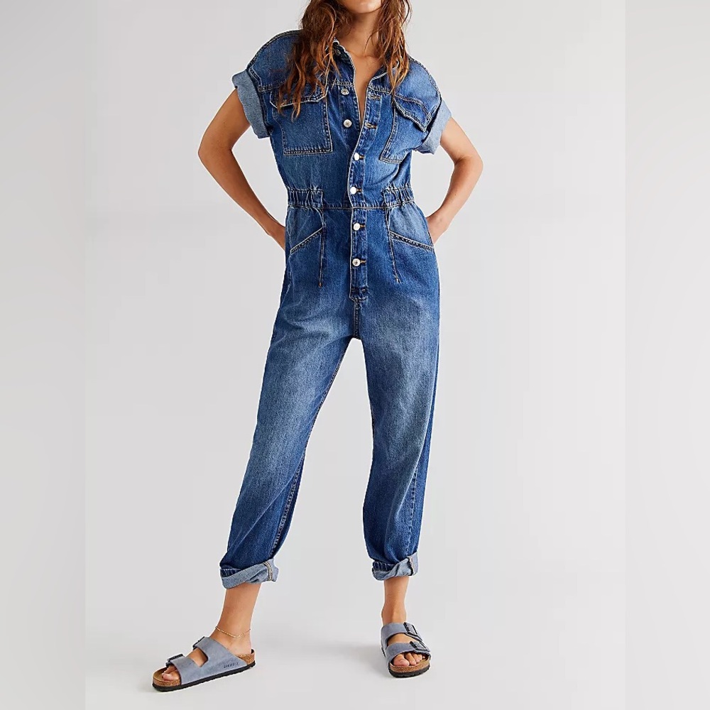 Free People Denim Marci Coveralls Size Medium